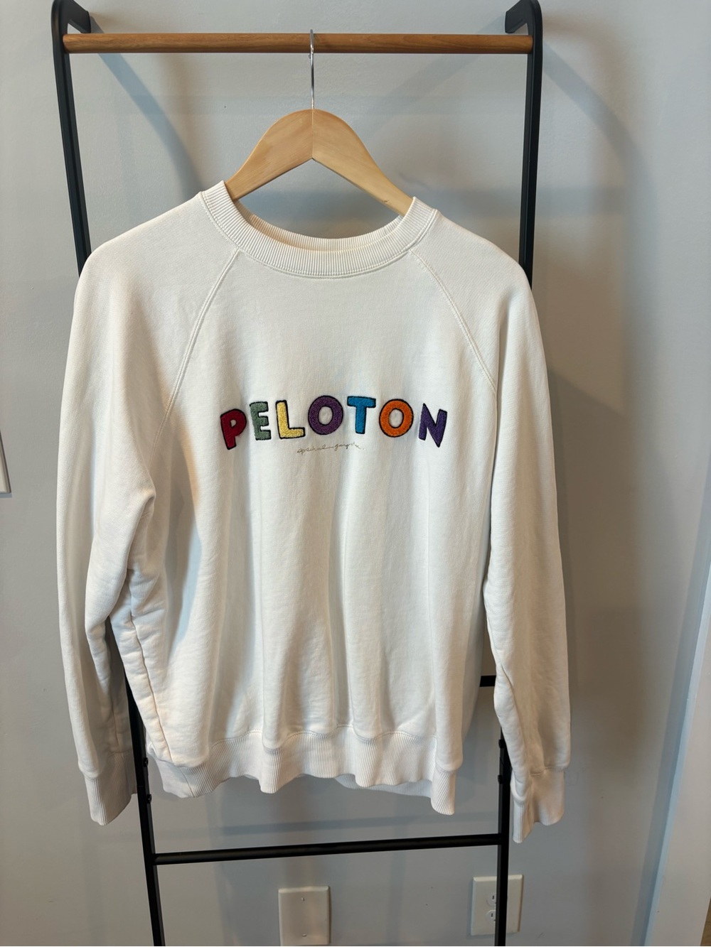 Spiritual Gangster Cream Crewneck Sweatshirt with Embroidered Peloton logo